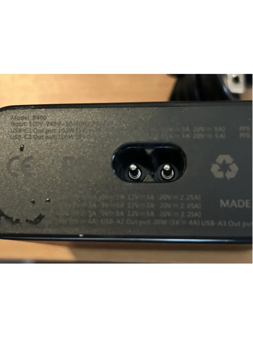 Gan 8 Port USB C Charger Model: B400 Black New Input AC100-240V